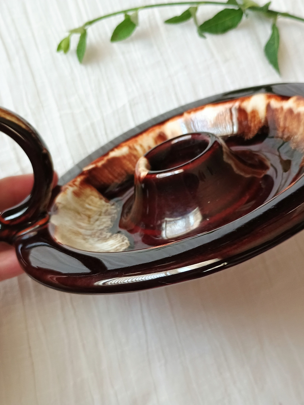 🤎 MCM STYLE 🤎 VTG Brown Drip Glazed Candlestick Holder, Eclectic Decor, Boho